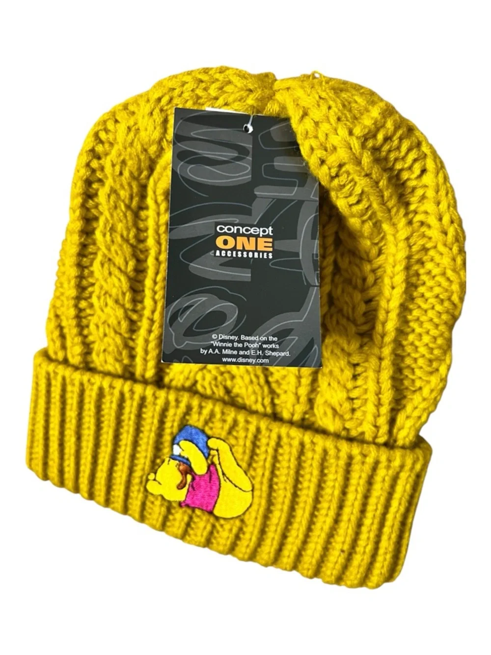NWT Disney Winnie the Pooh Cable Knit Mustard Beanie Hat